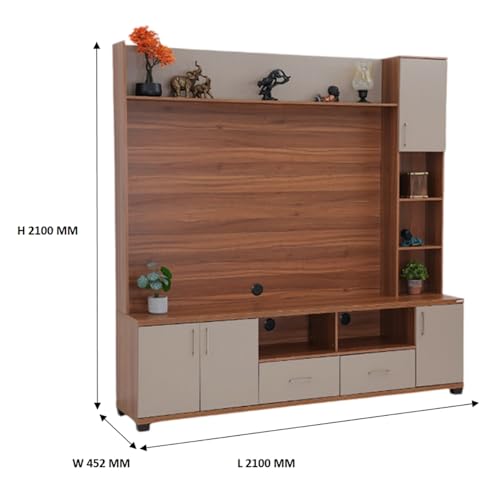 Image of Royaloak Genting Malaysian Entertainment Unit | Engineered Wood | Melamine with Vertical Fluting | Soft Close Hinges | Open Shelf | Ample Storage |Drawer Storage | Telescopic Channel TV Cabinet