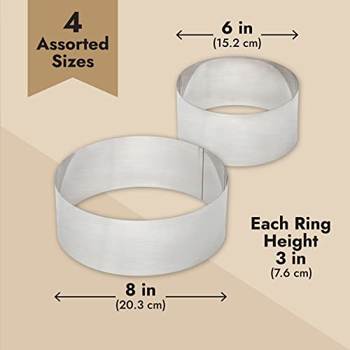 Juvale 4 Pieces Stainless Steel Cake Rings For Baking, Round Metal Cake Cutting Rings For Bakery Supplies, Pastries, Mousse, Pancakes, Fruit Tarts (4 Sizes, 6/8/10/12-Inch) #TOP4
