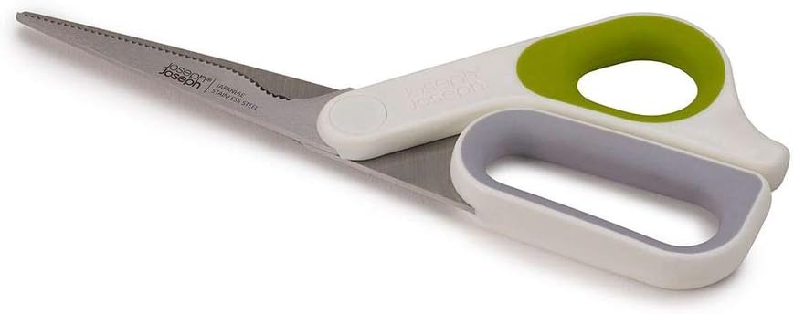 Joseph Joseph PowerGrip - Kitchen Scissors with Integrated Thumb Grip and herb Stripper, White/Green