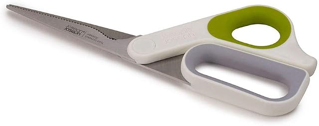 Joseph Joseph PowerGrip - Kitchen Scissors with Integrated Thumb Grip and herb stripper, White/Green