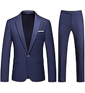 Mens Suits 2 Piece Slim Fit Casual One Button Solid Suits for Mens Business Wedding Party Jacket ...