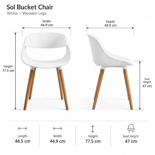 Image of The Artment Sol Bucket Set of 1 Modern Sculptural Stylish Accent White Chair with Curved Bucket Seat & Wooden Legs | for Room, Cafe, Home Office & Modern Interiors | 5 Years Warranty | H - 77.5 CM
