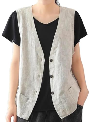 IDEALSANXUN Linen Vest for Women Fashion Casual Linen Tops 2025 Summer Clothes Cute...