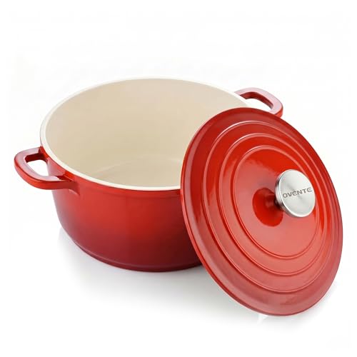 OVENTE 4.6 Qt Aluminum Dutch Oven with Lid Red DOA546R