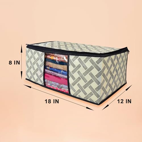 Image of Non-Woven Printed Saree Covers - Cloth Storage /Wardrobe with Transparent Window, Zipper Closure (YELLOW BLACK CHECK PACK OF 8)