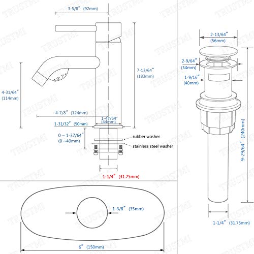 Trustmi Brass Single Lever Single Hole Bathroom Basin Sink Faucet With Pop Up Drain Assembly And 6-Inch Hole Cover Deck Plate,Brushed Gold #TOP6