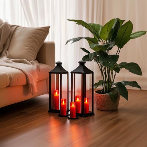Image of Amagic Red Flameless Candles with Remote, Battery Operated Candles with Timer, Acrylic Flickering LED Candles for Christmas Decor, 3D Wick, Warm Yellow Glow, D2.2 xH5 5 inch 6 inch 7 inch 8 inch, Set of 5