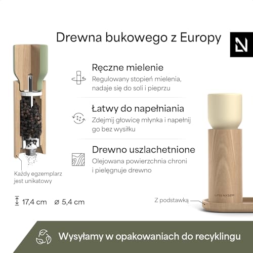 LARS NYSØM Młynek do Soli i Pieprzu Zestaw Drewniany z Tacką - Buk