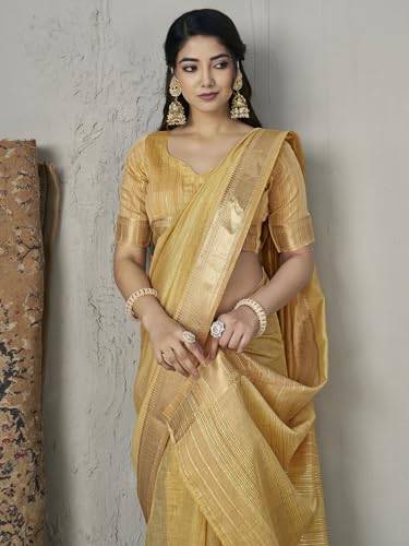 Image of Satrani Women's Shimmer Silk Weaving & Sequins Work Saree with Unstitched Blouse Piece