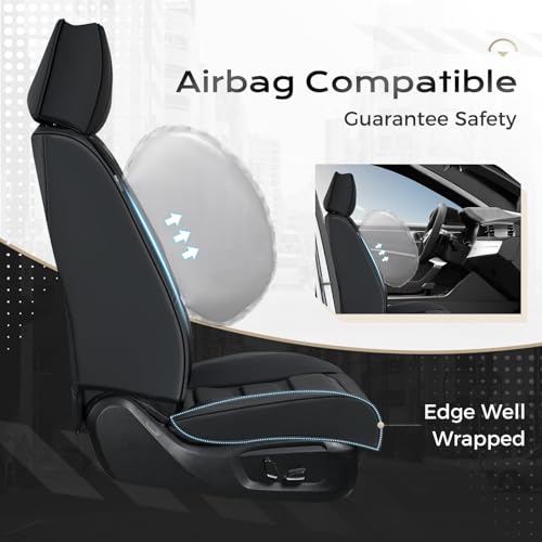 Image of Coverado Car Seat Covers Full Set, Seat Covers for Cars, Front Seat Covers and Back Seat Cover Waterproof Leather Automotive Seat Cover, Universal Car Interior Protectors Cushion for Most Cars Black