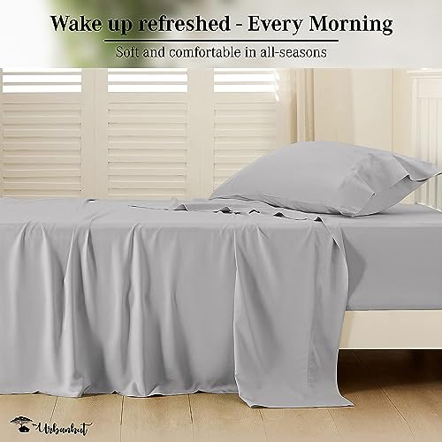 URBANHUT 800 Thread Count Egyptian Cotton Twin Size Damask Striped Sheets Set (4 Pc) - Ultra Soft & Smooth, Thick & Crisp Sateen Weave Twin Bedsheets, Fits Upto 16" Mattress - Silver Grey