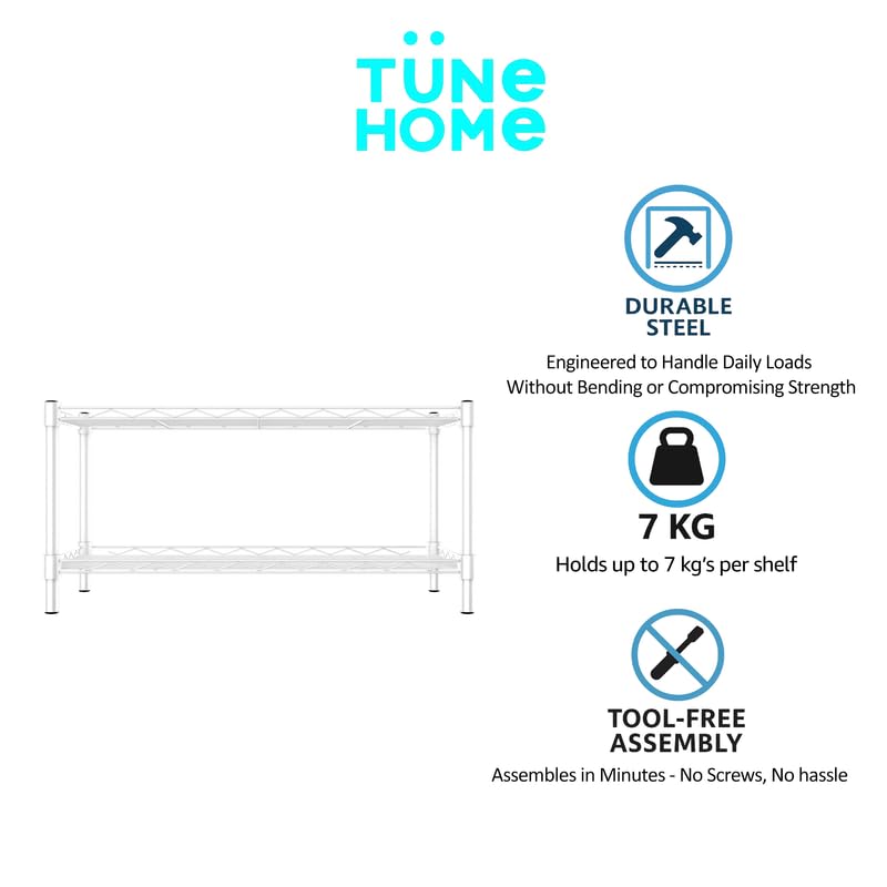 Image of 2-Shelves CounterTop Heavy Duty Steel Storage Rack | Multipurpose Shelving Unit for Kitchen, Home & Utility