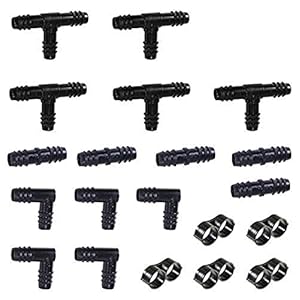 Irrigation Fittings Kit for 1/2″ Tubing 20 PIECE SET – 5 Tees, 5 Couplings, 5 Elbows, 5 End Cap Figure 8 Plugs – Barbed Connectors (For Rain Bird 16mm .520 ID and Compatible Drip or Sprinkler Systems)