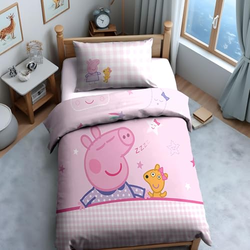 Image of Sassoon Peppa Pig (Sleep) Digital Printed, Cotton Single Bedsheet, 300 TC, 1 Pillow Cover, Fade Resistant, Bedsheet for Kid's Bedroom, (1.50m X 2.35m)