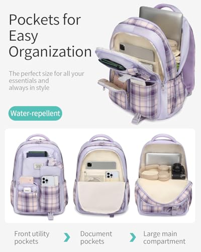 Image of Teen Girls Bookbag, Big Student School Backpack for Middle High School College Women Cute Schoolbag for Girls Teenage Back Pack (Purple)