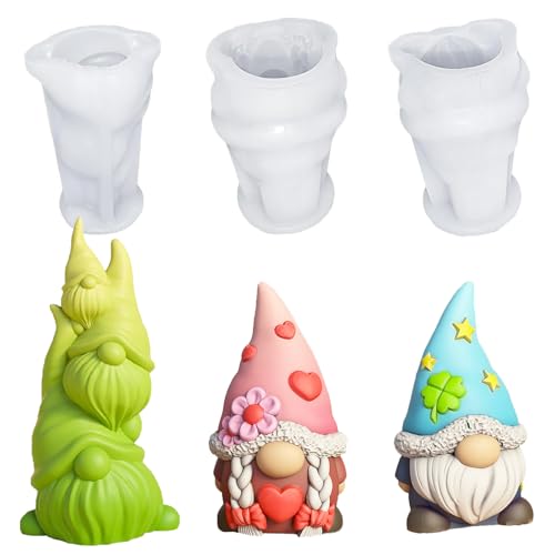 GmwyCzV 3 Stück Silikonform Weihnachten Wichtel 3D Kerzenform Silikon Gießform Wichtel DIY Ostern Gießformen Silikon Weihnachten für Weihnachtsdeko Aromatherapie Kerzen Handarbeit