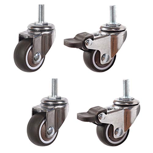 Roulettes pivotantes en caoutchouc 50mm avec tige filetée M10x20 pour meuble de maison