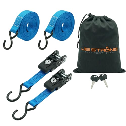 Anti-Theft Ratchet Straps 2 Pack Tie Down Straps with Keyed Lock Cut-Resistant Webbing Comfort Grip & Secure Latching Locking Ratchet Straps by JB Strong