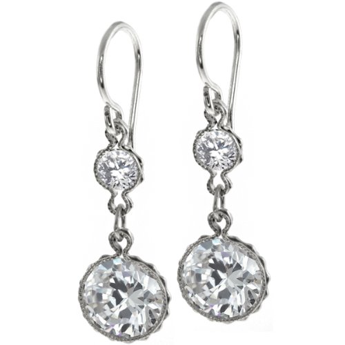 Gem Stone King Stunning Round White Cubic Zirconia CZ Sterling Silver Dangle Earrings
