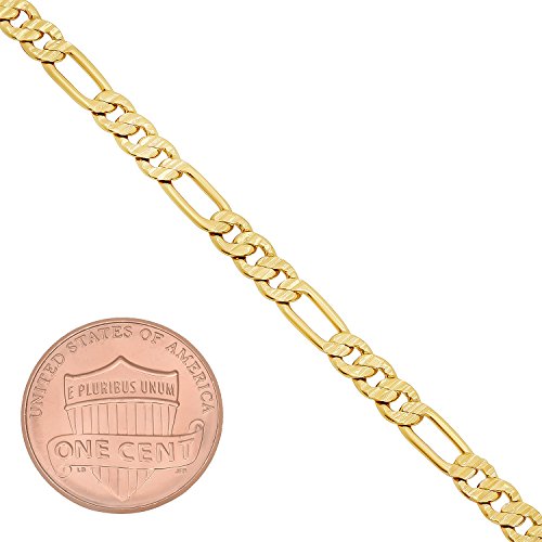 Image of The Bling Factory 4mm Diamond-Cut 14k Yellow Gold Plated Flat Figaro Chain Bracelet, 8 inches