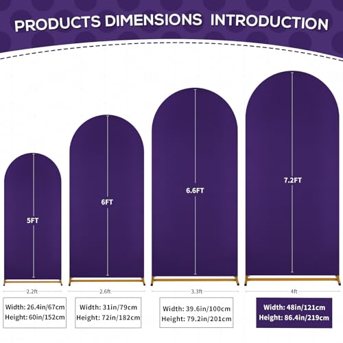 Image of SoarDream 7.2FT Arch Backdrop Cover Purple Spandex Fitted Wedding Arch Stand Covers Fitted for Round Top Chiara Arch Cover Stretchy Backdrop for Birthday Birthday Party Balloon Decor