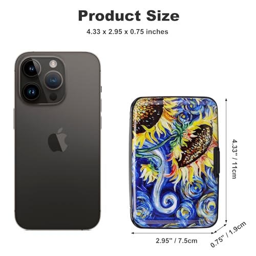 Image of ELFISH Mini RFID Aluminum Wallet Credit Cards Holder Business Card Case Metal ID Case for Men Women (Sun flower)