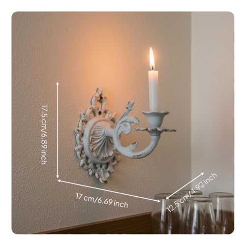 Candelabro de pared vintage de hierro blanco rústico para decoración de interior 8