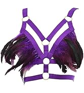 Women's Feathers Body Harness Bra Gothic Punk Rave Party Bralette Halloween Costumes for Women Se...