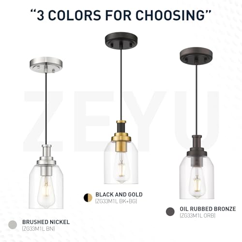 Image of zeyu Pendant Lights Kitchen Island, Modern Kitchen Pendant Lighting Over Island for Dining Room, Brushed Nickel Hanging Lights Fixtures with Clear Glass Shade, ZG33M1L BN