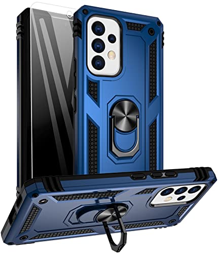 Aliruke Samsung Galaxy A53 5G Case, with Glass Screen Protector, [Built-in Finger Ring Kickstand] Military Grade Shockproof Car Mount PC TPU Cover Phone Case for Samsung Galaxy A53 5G, Blue