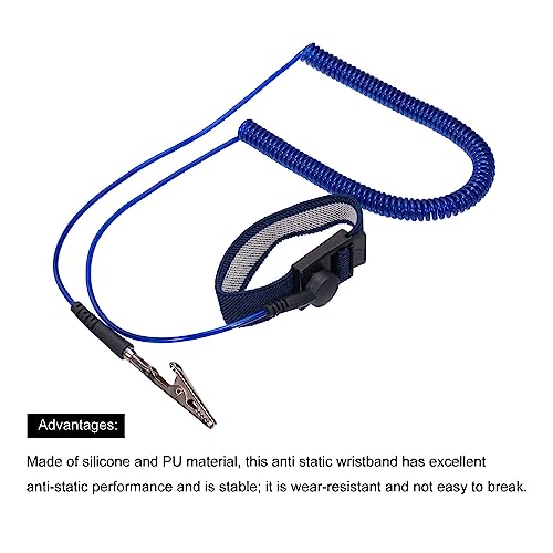 Image of MECCANIXITY ESD Anti Static Wrist Strap 6ft PU Adjustable Antistatic Bracelet Set Wired for Computer Electronics Repair Blue