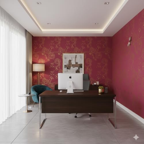 Image of VKR Pink and Gold Rose Peel and Stick Wallpaper, Self Adhesive Waterproof PVC Wall Sticker for Bedroom, Living Room and Furniture Decoration (45 cm x 300 cm)