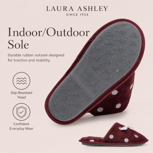 Image of Laura Ashley Ladies Embroidered Soft Terry Plush Scuff Slipper