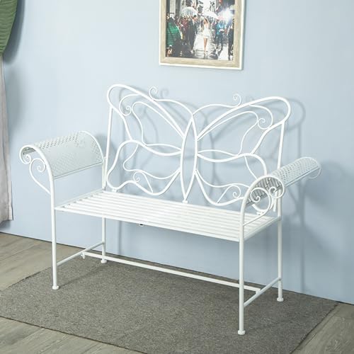 JINGSHIQIAOPL Sillones Jardin Exterior Butterfly de Hierro Fundido con Reposabrazos para Parque, Porche y Patio, con Asientos Dobles, Negro, Blanco y Azul. Elige El Que Prefieras(White)