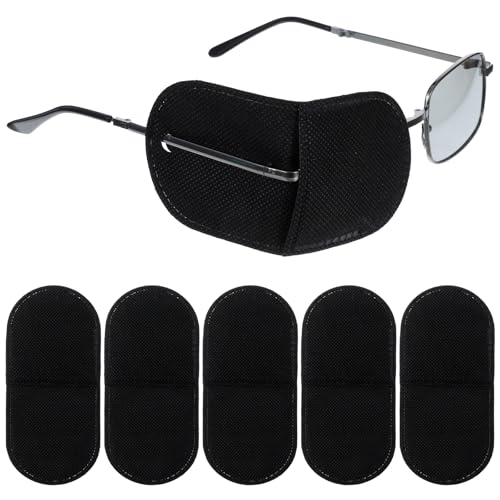 JJUNW 12 parches para gafas, parche de ojo negro, reutilizable, tela no tejida, parche de ojo perezoso para corrección de gafas, ambliopía y estrabismo para ojos izquierdo o derecho (negro)