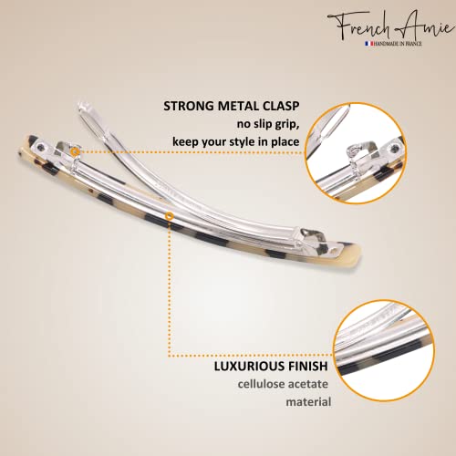 French Amie Long And Thin White Tokyo Large 4” Handmade Celluloid Automatic Hair Clip Barrette For Women And Girls (White Tokyo) #TOP2