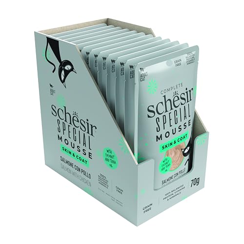 Schesir Special Skin and Coat, Lachsfilets Mit Huhn In Mousse, Vollständiges Nassfutter Für Katzen, Im Beutel, Getreidefrei… – Ansicht 3