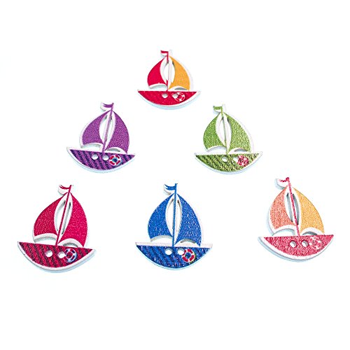 Raylinedo® Pack Of 50Pcs Buttons Multi Color Sailboat Shaped 2 Holes Wooden Buttons For Sewing And Crafting #TOP2