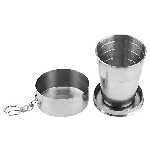 Collapsible Cup, Collapsible Cup,Portable Stainless Steel Folding Metal Cup,Expandable Folding Camping Mugs with Key Chain for Outdoor Travel/Camping/Picnic/Hiking(6-Folding) Stainless Steel Cup