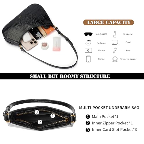 Crescent Shoulder Bag for Going Out, Small Black Crocodile Mini Purse by Axcone - Used condition - Image 4