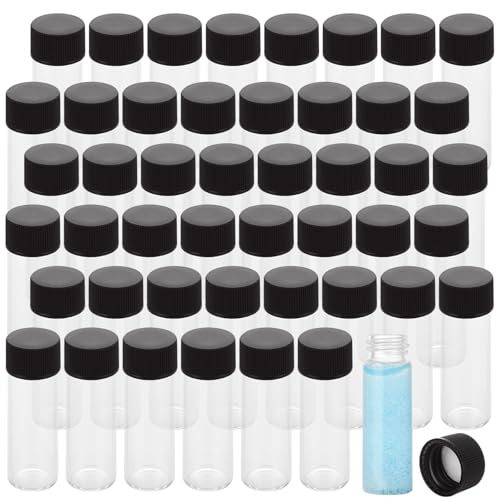 LDHHYH 100 Pack 4ml Clear Glass Vials with Black Plastic Screw Caps, Small Liquid Sample Glass Vial, Leak-Proof Glass Bottles for Essential Oil, Reagent, Seeds