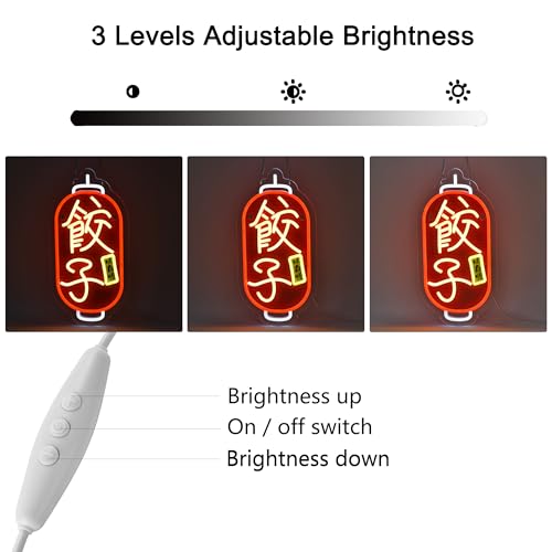 Image of Dumplings Gyoza Neon Sign, 餃子 ギョーザ Neon Lights Hanging Wall Art Decoration for Japanese Style Restaurant Bar Club Shop Store, USB Powered Ultra Bright Dimmable, 16.1 * 7.8 inches