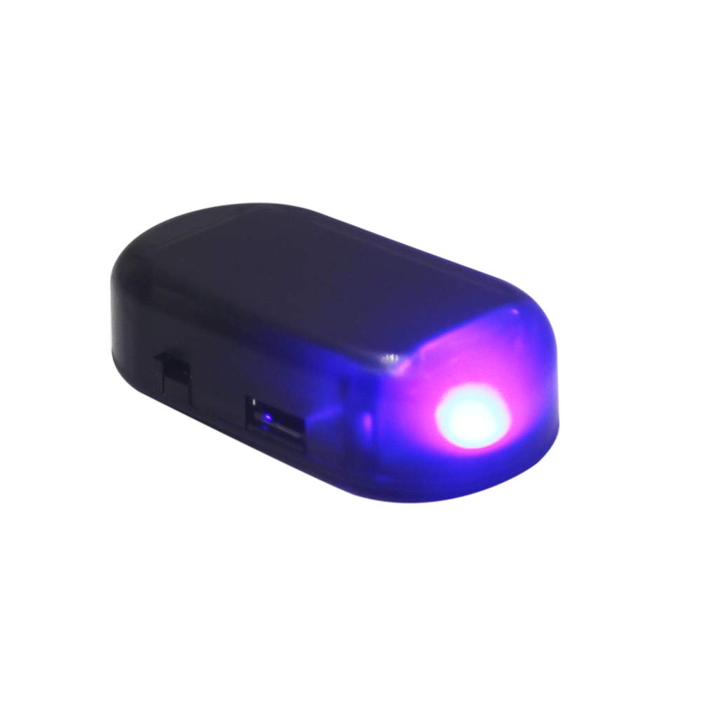 Yolu Car Solar Power USB Charging Anti-Theft Flashing LED Light Simulate Warning Security System Alarm Blinking Lamp (Blue)