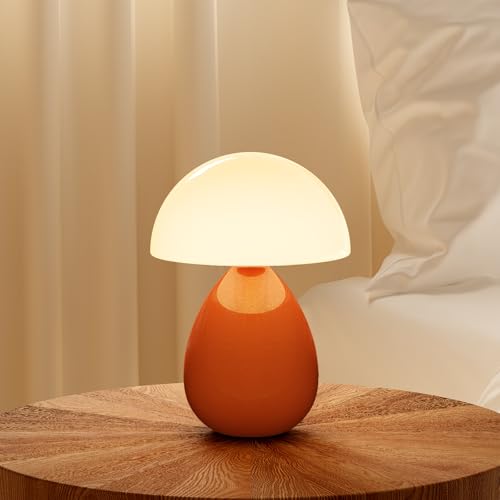 Dawnwake Lámpara de mesa de hongo, Lámpara de mesa LED ajustable de decoración para sala de estar, dormitorio Lámparas de mesa, Lámpara de mesita de noche de hongo, Base de cerámica Vidrio Pequeño