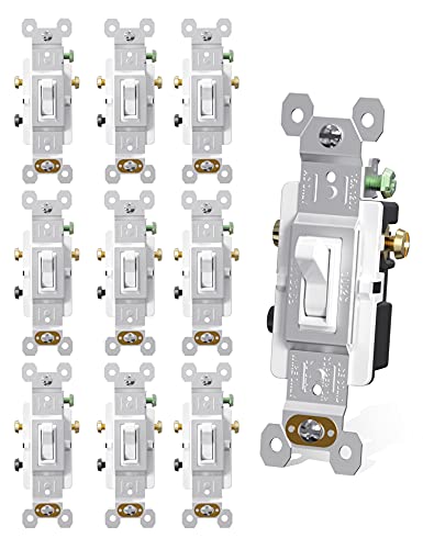 Aida 15 Amp 3 Way Quiet Indoor Toggle Switch Self-Grounding On Off Toggle, Residential Grade, Ul Listed, Quickwire Push-In & Side Wired (White, 10 Pack) #TOP8