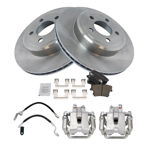 Image of TRQ Rear Brake Pad and Rotor Set Ceramic Vented Rotors Calipers Compatible with 2005-2016 Chrysler 300 2011-2015 Challenger 2010-2016 Charger 2005 Magnum