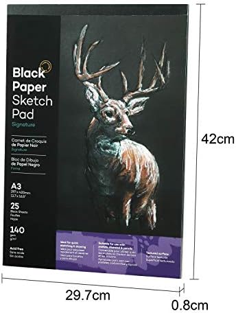 A4 Black Drawing Pad Artist Sketch Pad Oil Pastel Paper Pad Black Paper Sketchbook Professional Painting Pad Perfect for Oil Pastels, Chalk, Highlight Pen, Graphite & Colored Pencils, Charcoal