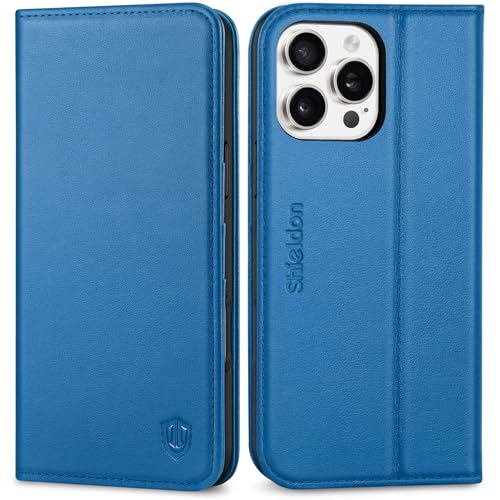 SHIELDON Wallet Case for iPhone 16 Pro Max 5G 2024, Genuine Leather Magnetic RFID Blocking Credit Card Slot Kickstand Full Protection Case Compatible with iPhone 16 Pro Max 6.9