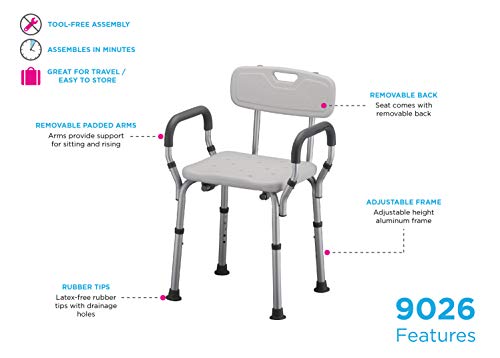 Nova Medical Products Shower And Bath Chair With Back & Arms, White, 1 Count #TOP5