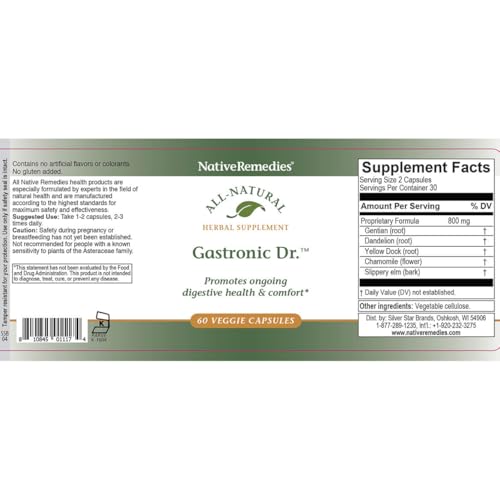 Image of Native Remedies Gastronic Dr. - All Natural Herbal Supplement for Healthy Digestion and Comfort After Meals - Promotes a Healthy Stomach Lining and Balanced Stomach Acid Levels - 60 Veggie Caps